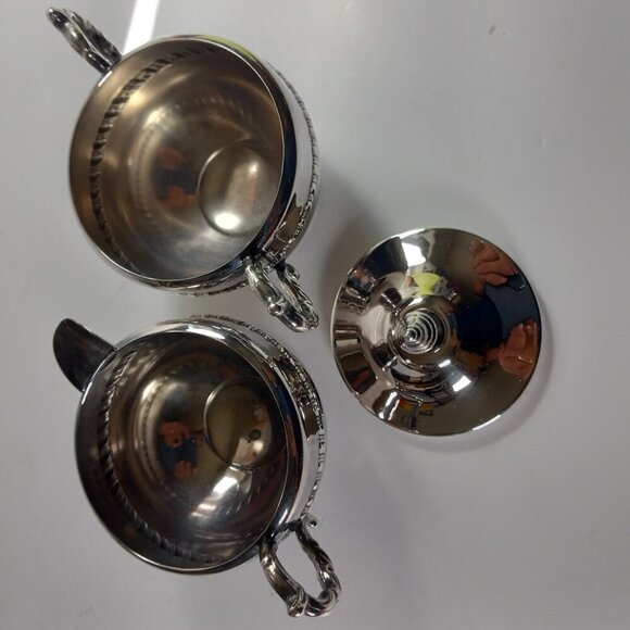 Silver Plated Cream & Sugar Service Vintage Viking Plate EP on Brass Hollowware - Picture 5 of 14